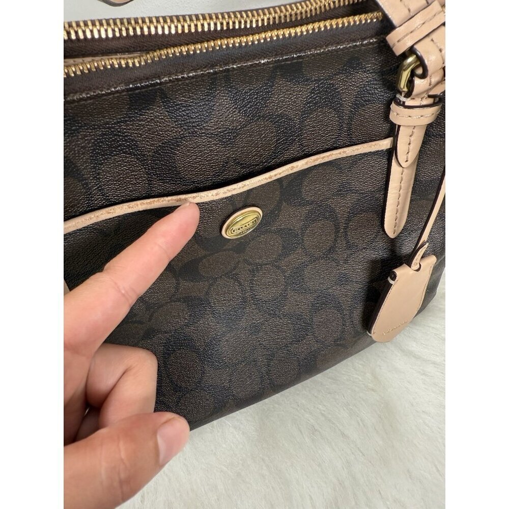 Coach Signature Peyton Double Zip Carryall Tote Shoulder Bag Purse Brown F26187 - Picture 6 of 16